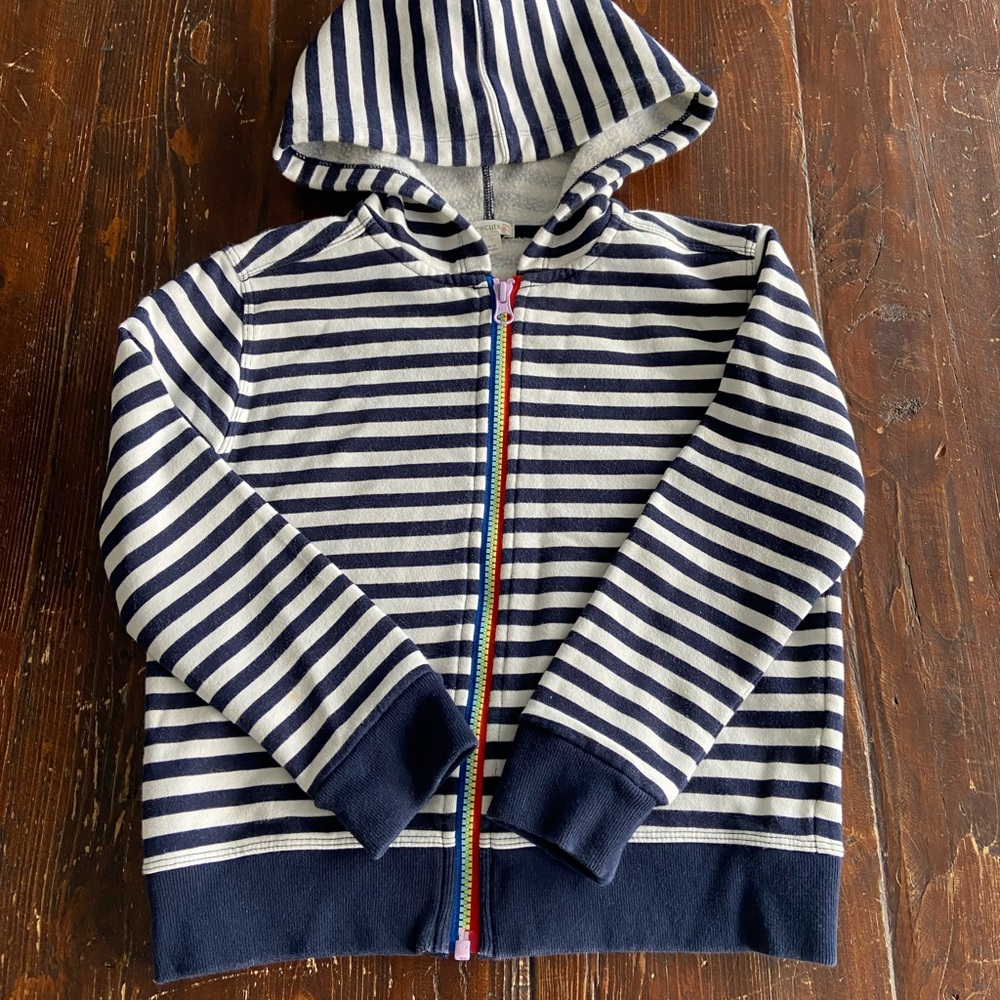 Kids Striped Zip-Up Hoodie with Rainbow Zipper - Navy and White